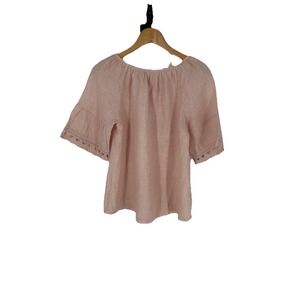Terzo Millenio Womens Linen Off‎ Shoulder Top Size M Pink Crochet Beach Resort